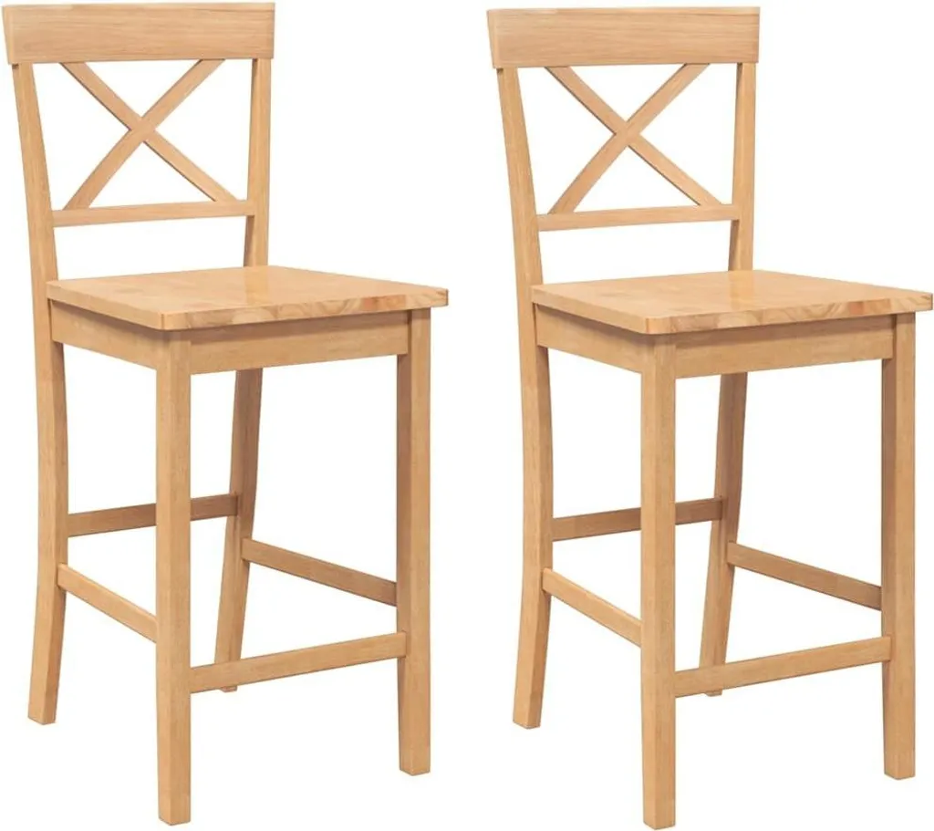 vidaXL 2x Sgabello Bar in Legno Massello di Hevea per Cucina e Pub