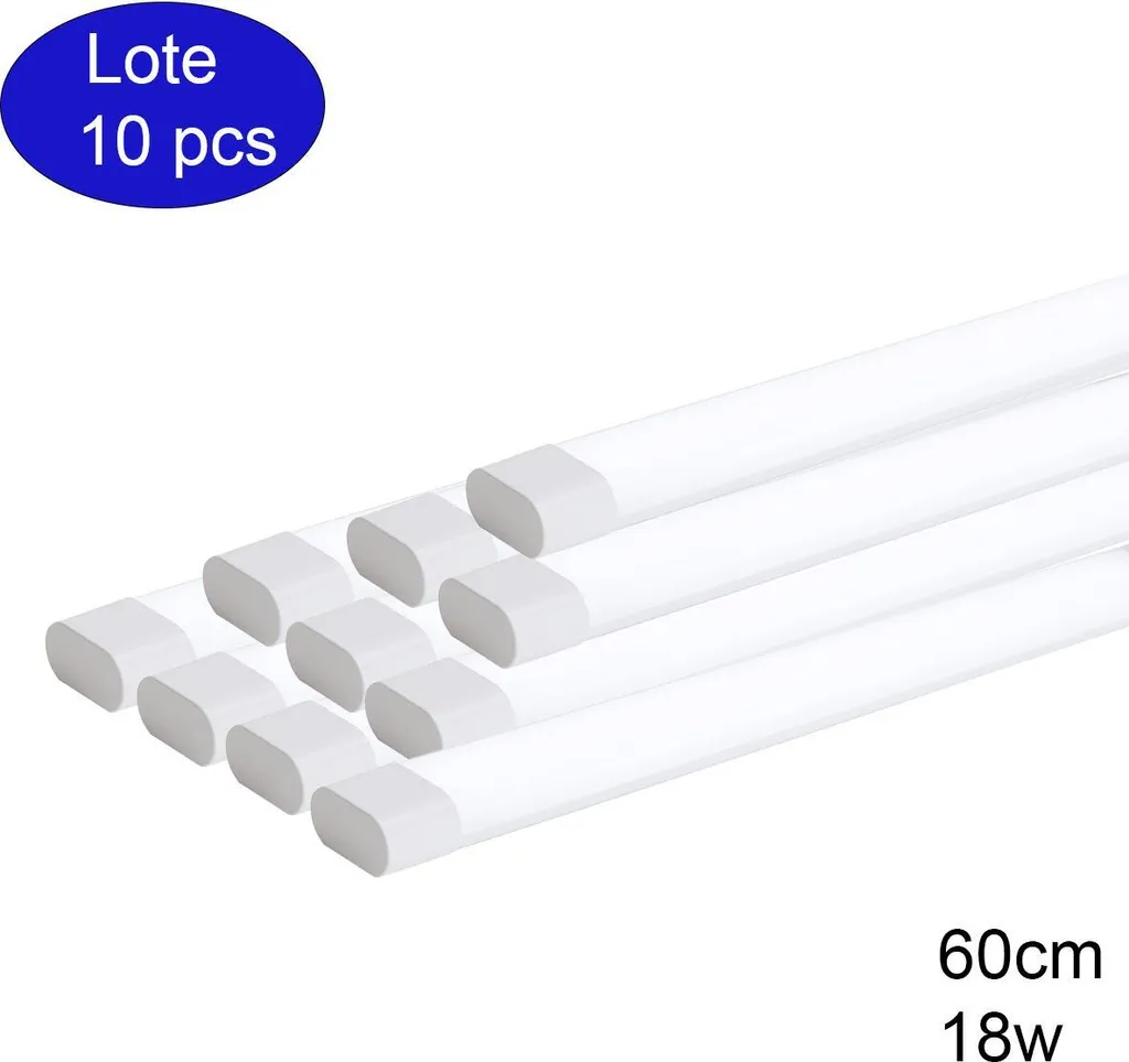 Réglette LED 18W 6000K 60cm Ouverture 180° Blanc Froid Lot de 10 Unités