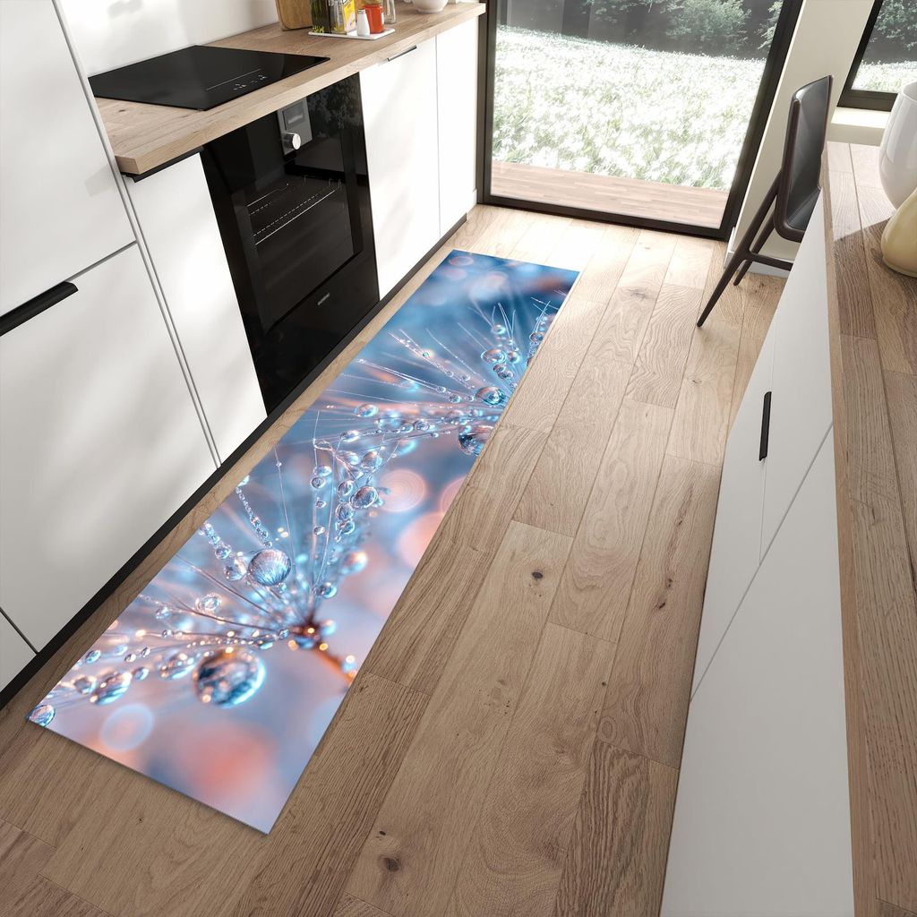 Küchenteppich 60x240cm rutschfest & abwischbar PVC Läufer - Wassertropfen Kunst
