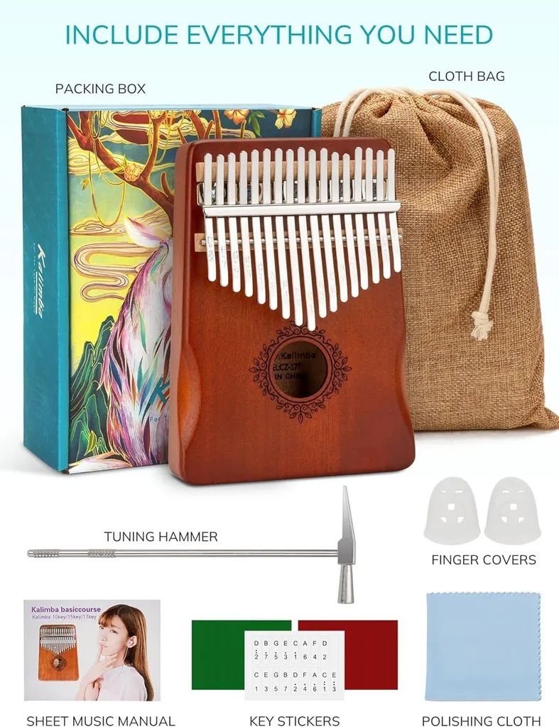 Mini Kalimba,Daumenklavier mit 17 Tasten,mit Stimmhammer Produktbild 3