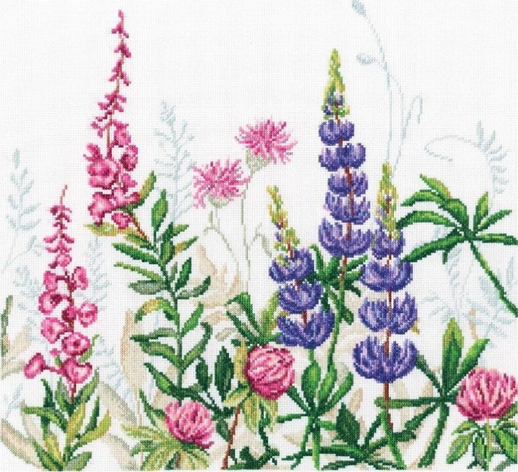 RTO Kreuzstichkissen Set "Lupine", Zählmuster, 40x40cm