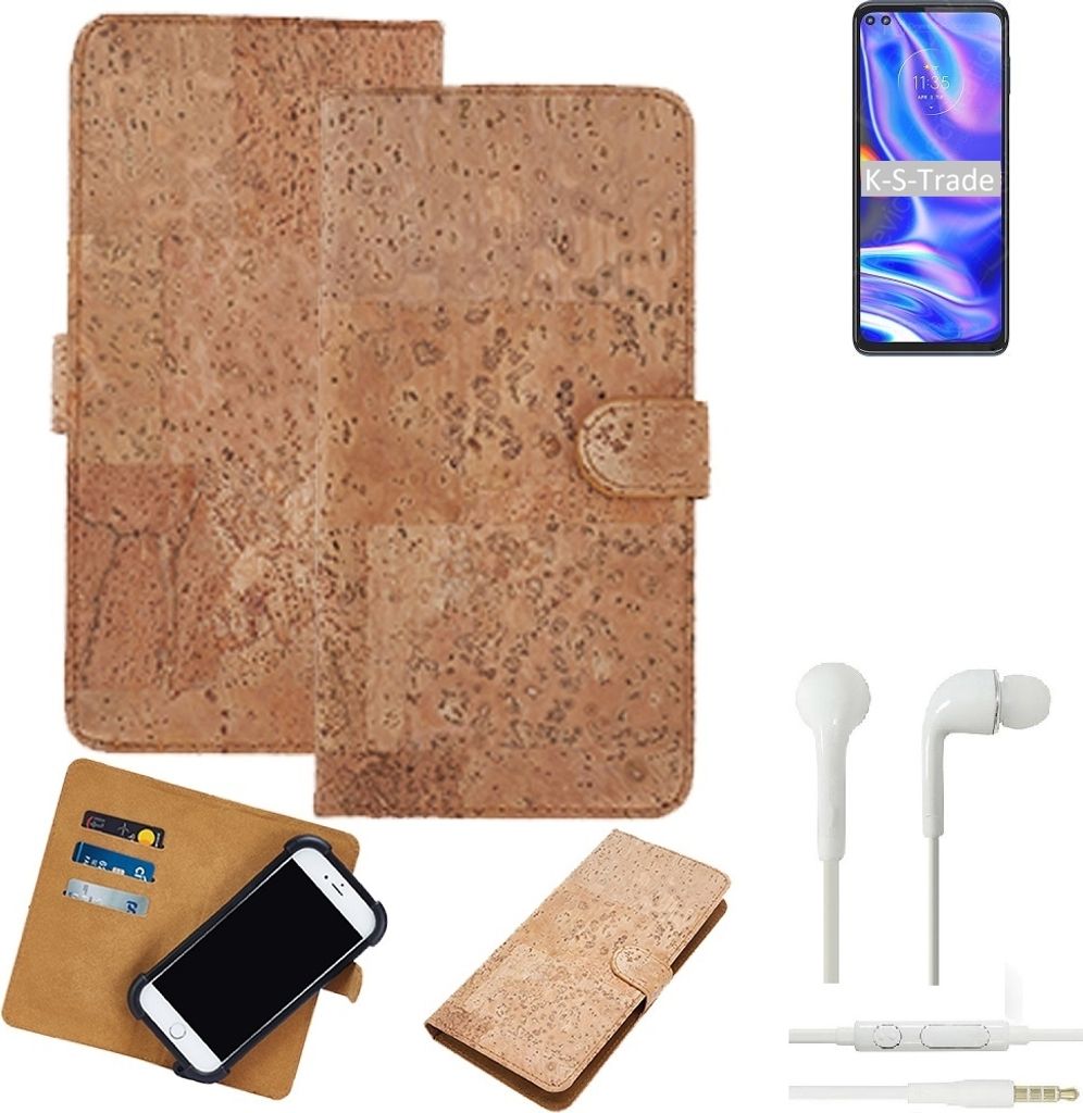 K-S-Trade Hülle kompatibel mit Motorola Moto One 5G + in ear Kopfhörer Kork Handyhülle Cover Schutzhülle TPU Case Bumper in Hellbraun, (1x)