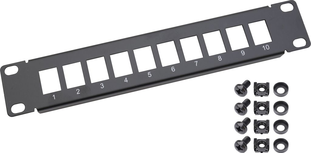 HMF 63345-07 UTP Keystone-Patchpanel für Serverschrank , 10 Zoll, 10 Ports RJ45, Schwarz