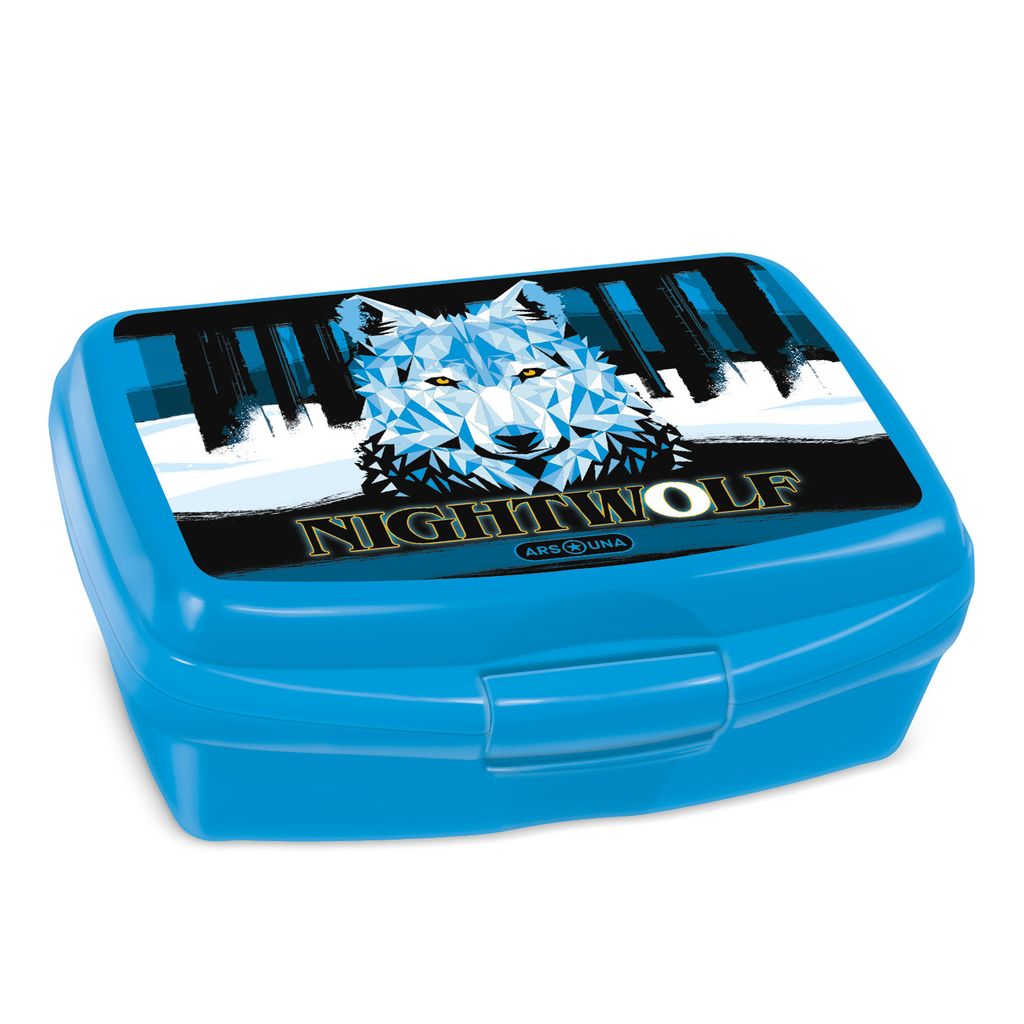 ARS UNA Lunchbox Brotzeit Brotdose Brotbüchse für Schule und Freizeit, Night Wolf, blau-schwarz, für Jungen