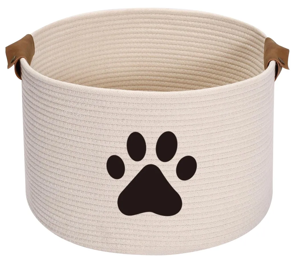 Panier de rangement en corde de coton beige pour jouets de chien 40cm