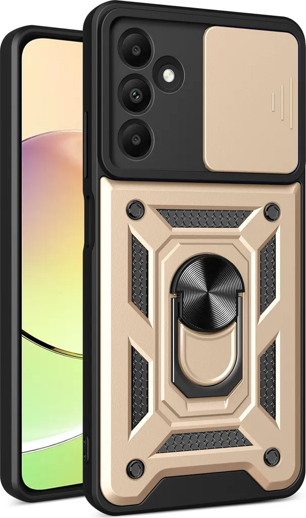 Custodia per Samsung Galaxy A15 con anello, supporto, protezione fotocamera, paraurti in TPU, custodia in silicone oro