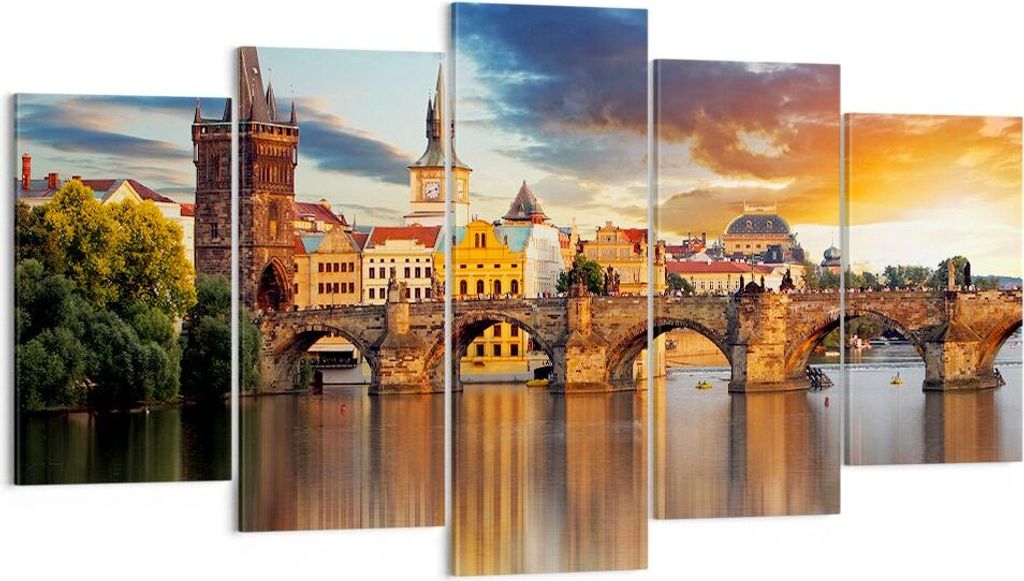 Bild auf Leinwand - Leinwandbild - Prag brücke geschichte fluss - 160x85cm - Wand Bild - Wanddeko - Leinwanddruck - Bilder - Kunstdruck - Wanddeko...