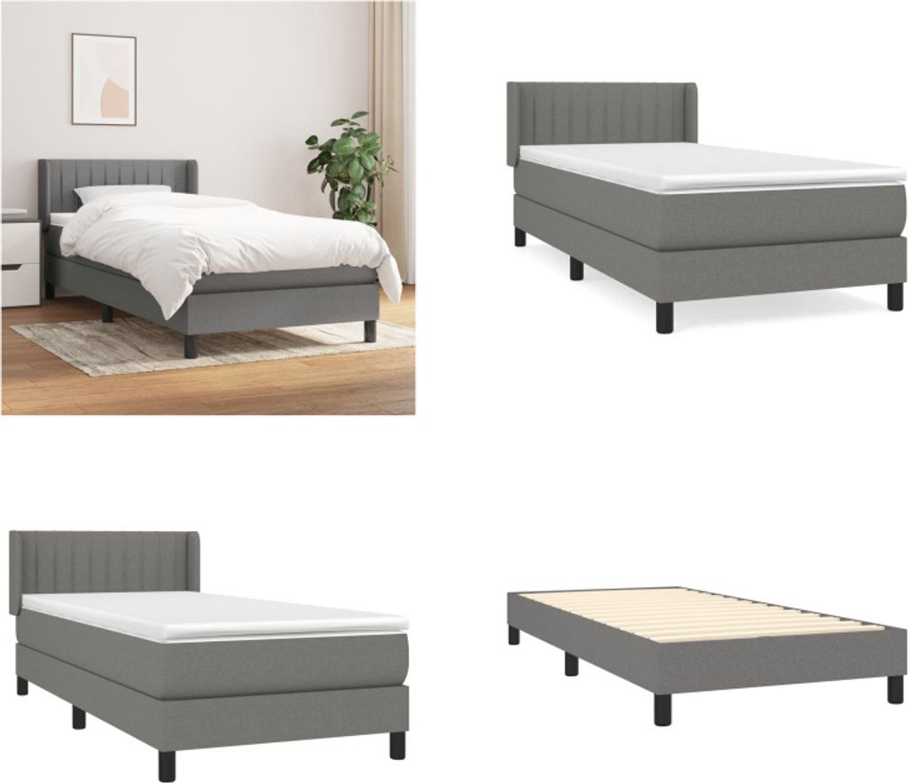 vidaXL Boxspringbett mit Matratze Dunkelgrau 90x200 cm Stoff - Boxspringbett - Boxspringbetten - Bett - Schlafzimmermöbel