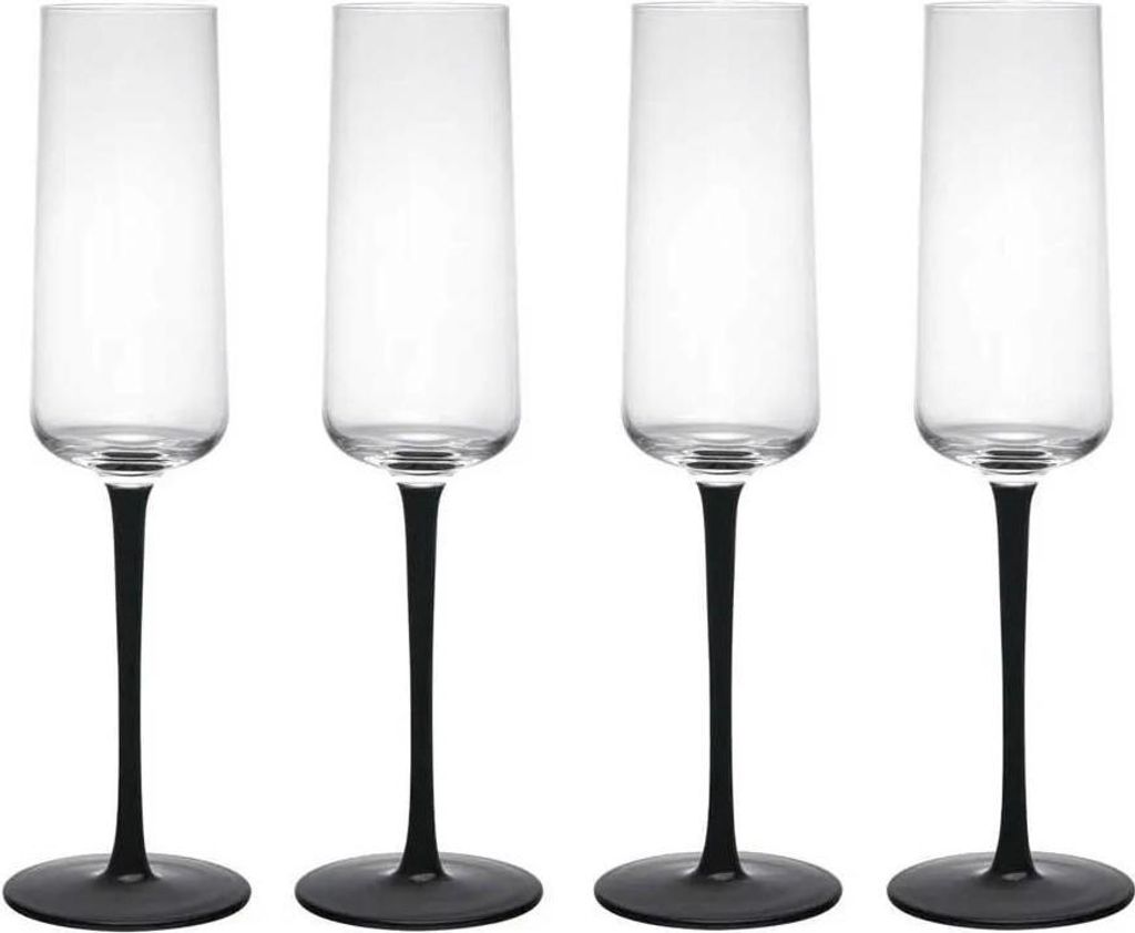 Mikasa Palermo Set de 4 Gläser de Champagnerglas Kristall, 250ml, Set de Champagnergläser de mit schwarzem Ständer, Kristall 100% bleifrei - Ges...