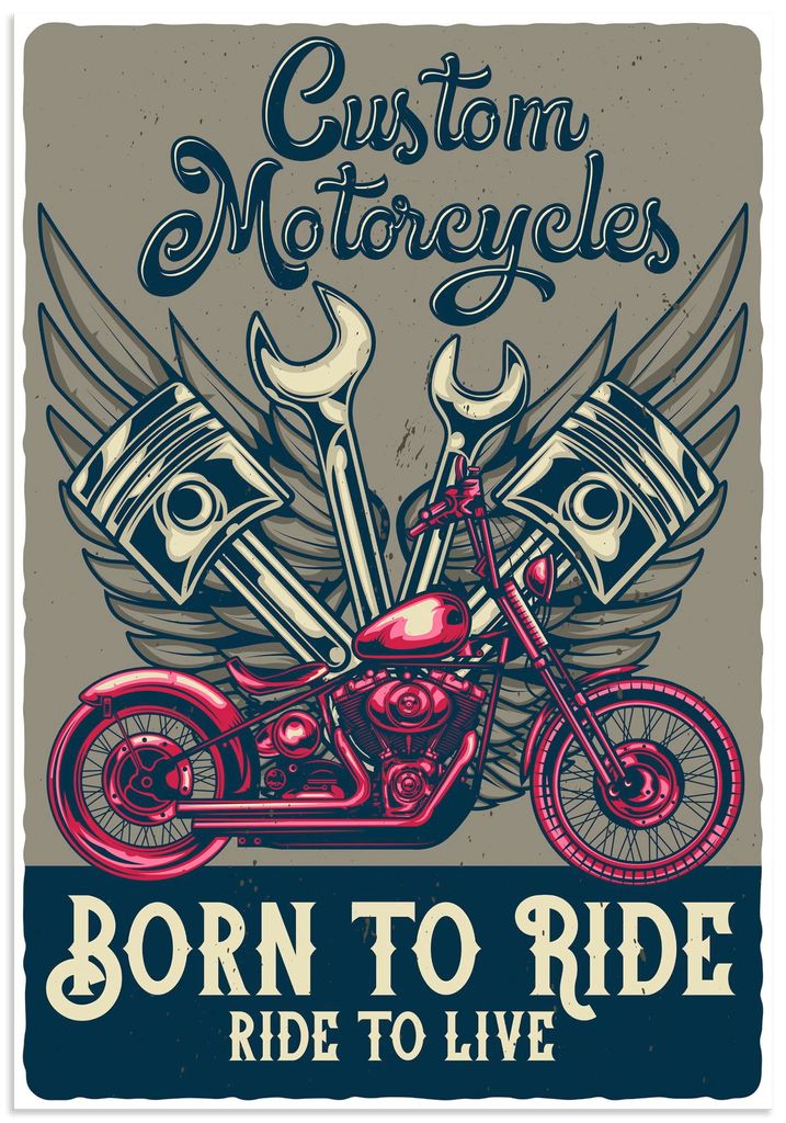 ARTland Wandbild Alu für Innen & Outdoor Born to ride Größe: 50x70 cm