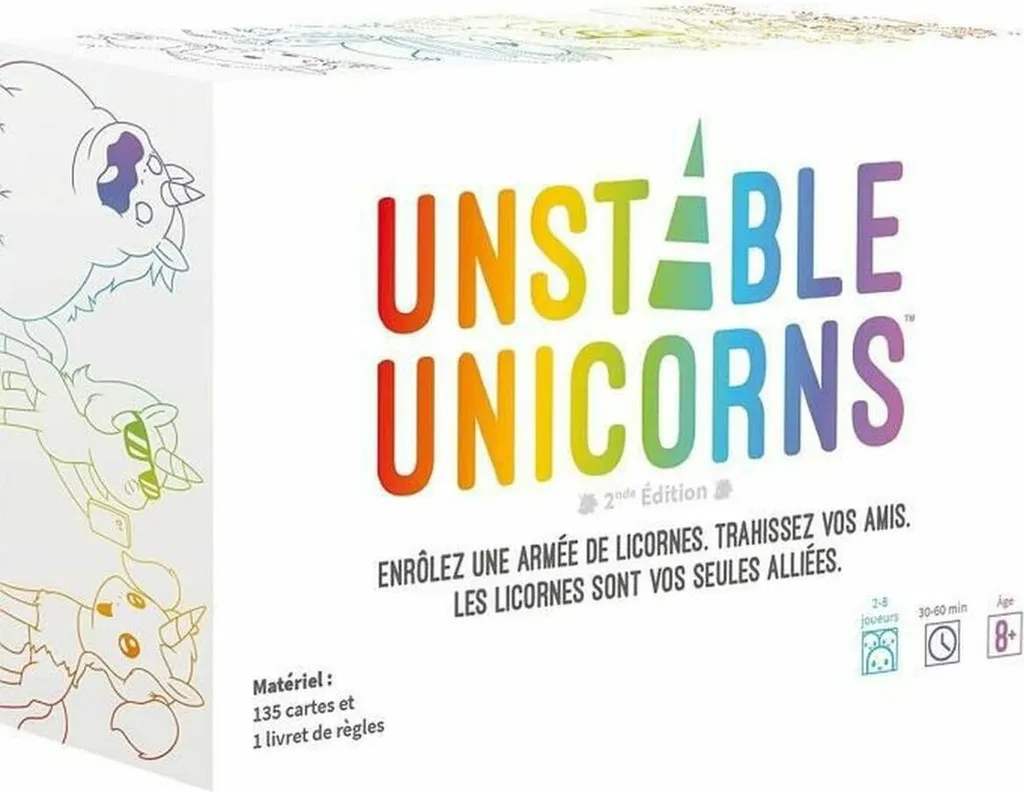 Jeu de cartes Unstable Unicorns Asmodee - Format de voyage 10x4x15 cm
