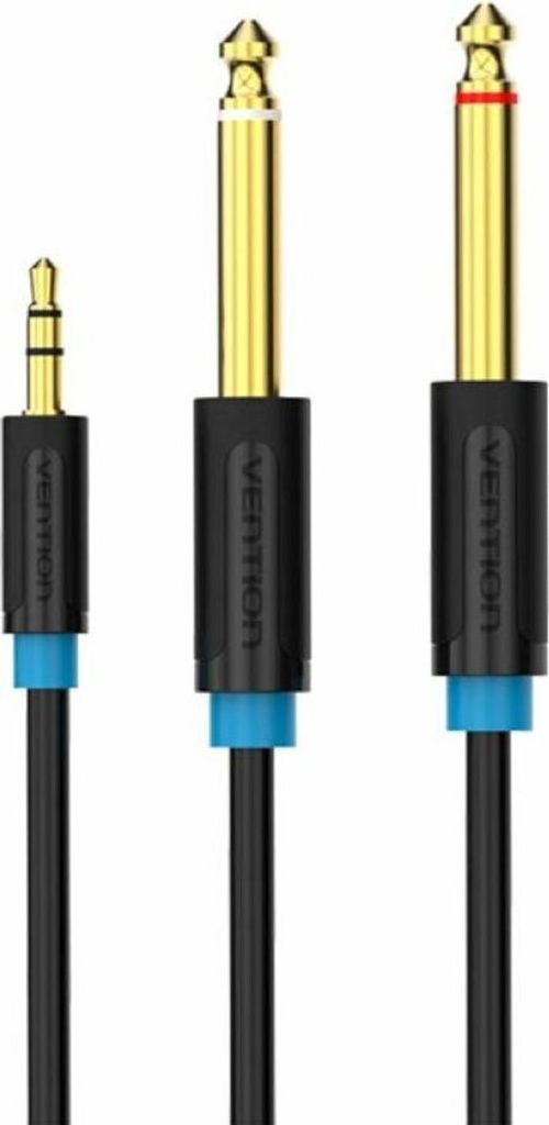 Vention BACBH Audiokabel, 3,5-mm-TRS-Stecker auf 2x 6,35-mm-Stecker, 2 m, Schwarz