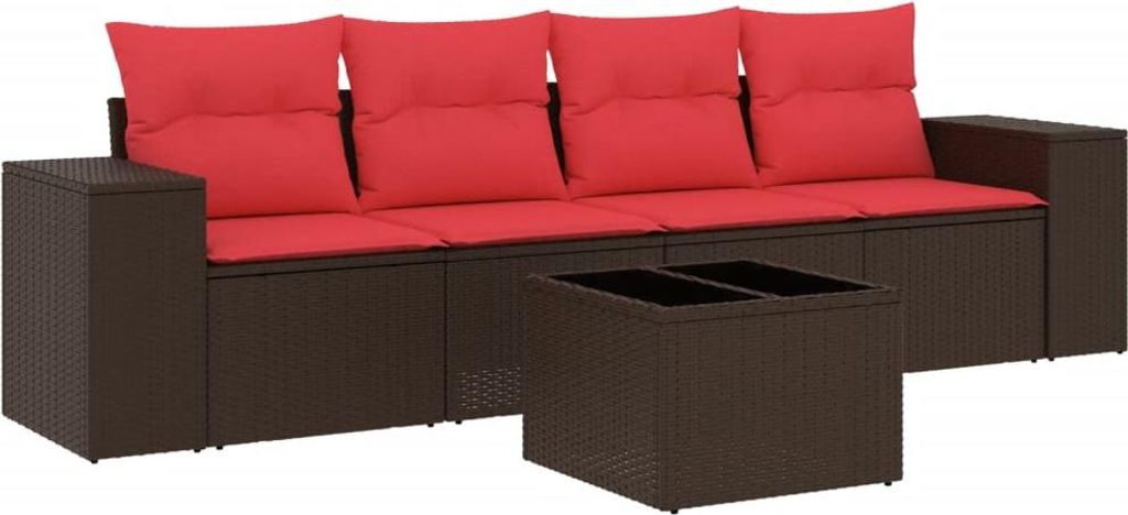 vidaXL 5-teiliges Gartensofa-Set mit Kissen, braun, Polyrattan