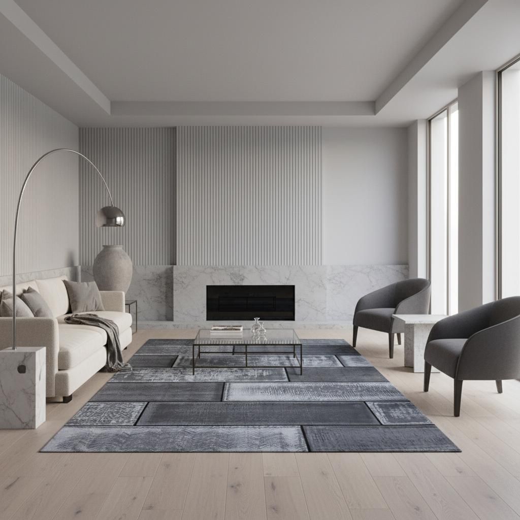 Wohnzimmerteppich Steine Modern Waschbar Strapazierfähig | Schwarz 280x370 cm Schlafzimmer Fußbodenheizung geeignet | INN – Kadima Design