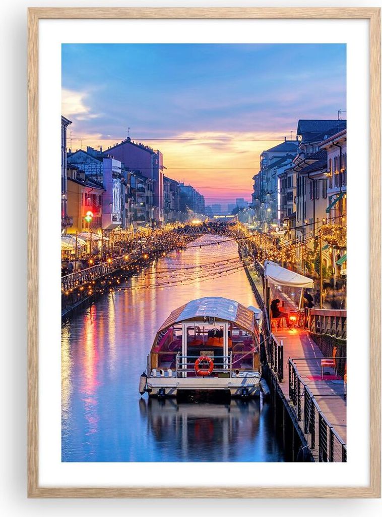 Gerahmtes Poster - Rahmen in heller Eiche - Kanal Grande Abend - 50x70 cm - Wand Bild - Wanddeko - Wandbilder - Wandposter - Bilderrahmen - Bilder ...