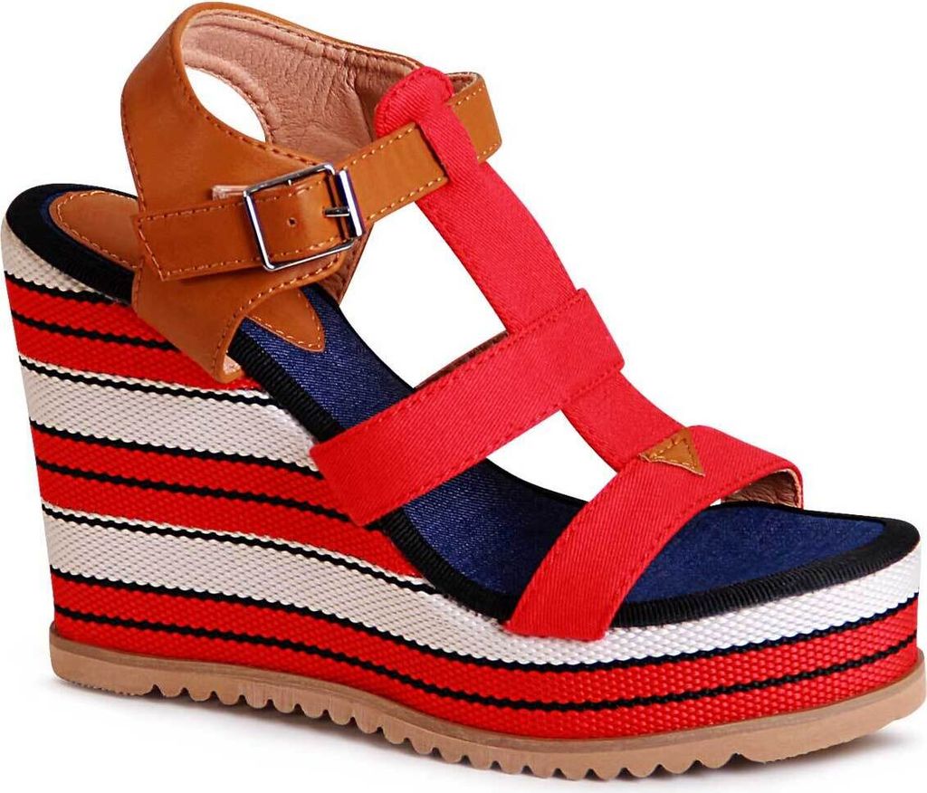 topschuhe24 2108 Keilabsatz Sandaletten Riemchen Sandalen, Farbe:Rot, Größe:40 EU