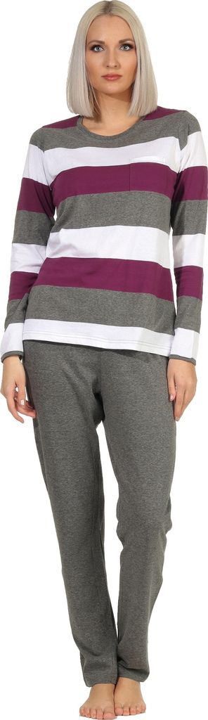 Damen Pyjama Schlafanzug langarm - auch in Übergrössen - wunderschöne Block Streifen Optik ; beere , 40