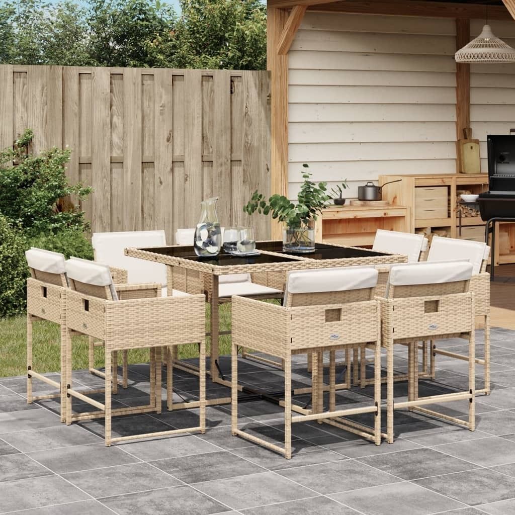 Best Möbel Gartenmöbel Set Balkonmöbel-Set 9-tlg. Garten-Essgruppe mit Kissen Beige Poly Rattan - Gartenmöbelgarnituren Cloris Neu4330309 3parcel