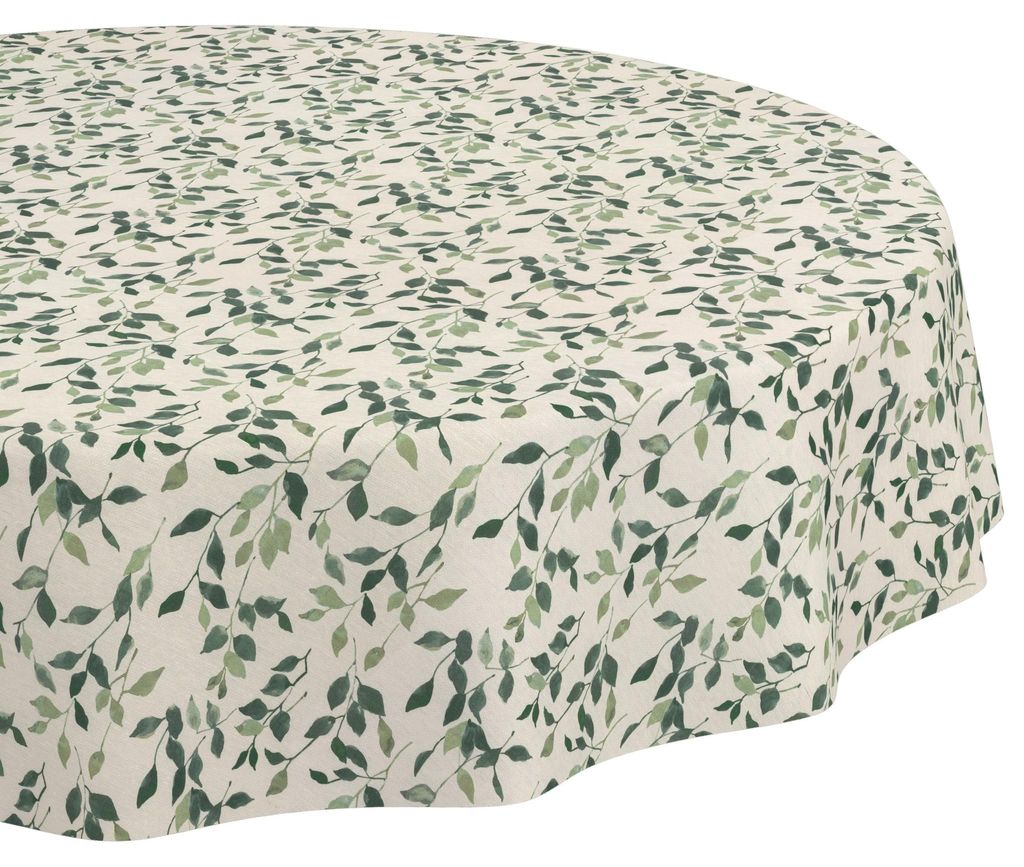 Tischdecke 120x120cm Rund Grün abwaschbar Salamanca Stoff Premium Relax Zweige Schnittkante