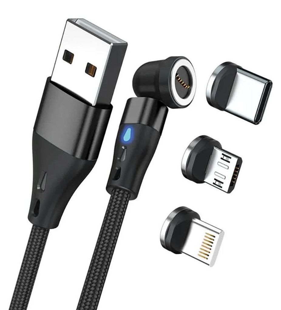 RealPower Magnetic cable 3 Amp,2m,schwarz mit Adaptern