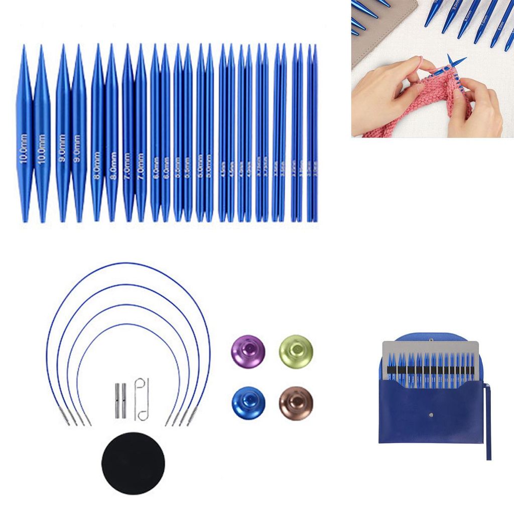 Auswechselbare Rundstricknadeln Set aus Aluminium – Rundstricknadel mit Drehseil 3,0–10,0 mm inkl. Tasche