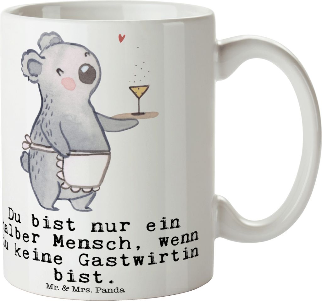 Mr. & Mrs. Panda Pott Gastwirtin Herz - Weiß - Geschenk, Witzig, Teetasse, Kneipe, Bar, Tasse, Spruch, für kaffee, kaffeetasse bedruckt, Frühst...
