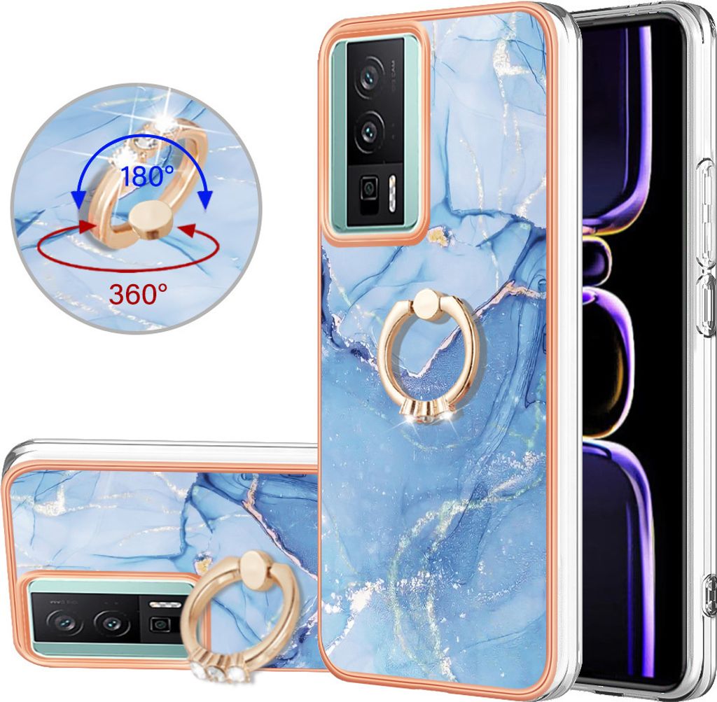 Hülle für Xiaomi Poco F5 Pro/Redmi K60 Muster TPU Silikon Stoßdämpfer Bumper Schutzhülle mit Ring Ständer Hellblau