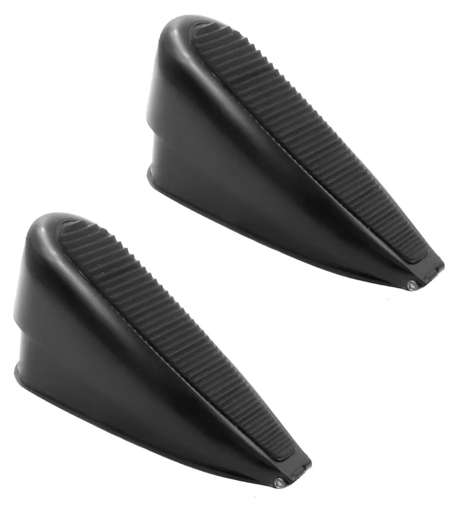 Lot de 2 Butoirs de Porte en Zinc Noir avec Cale Caoutchouc 43,5-70 mm
