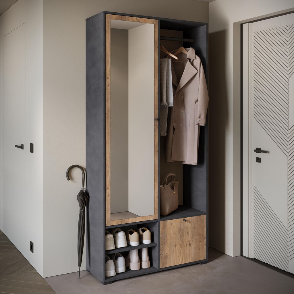 MINIO go for it, Garderobenset "DAFNI", Garderobe, 90 cm, mit Spiegel, Matera/Kastanien Breslau Farbe