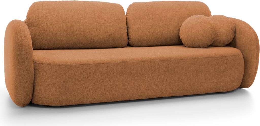 DomoHome Sofa OLIO Schlafsofa mit Bettkasten, Dekokissen, Klappfunktion, Skandinavisches Design, Liegefläche 142x200 cm, Schwarze Beine, Größe: ...
