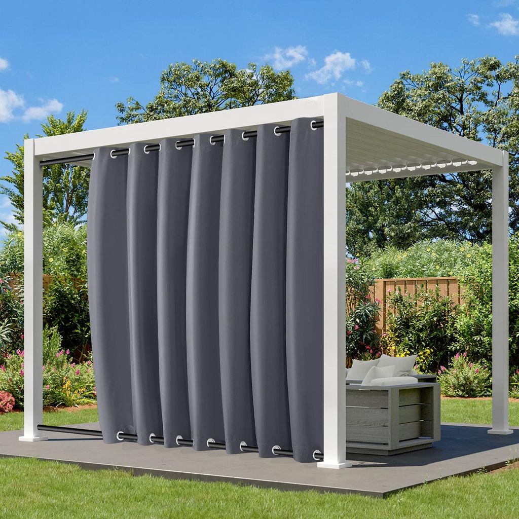 Outdoorvorhang mit Ösen Oben und Unten, Extra Breit Blickdicht Vorhänge Wasserdicht Wetterfest Gardinen für Balkon Pavillon, Dunkelgrau, B254xH2...