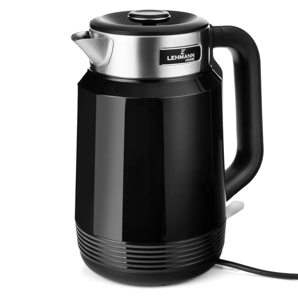 Bouilloire électrique moderne 2L noire inox Lehmann puissante et sûre