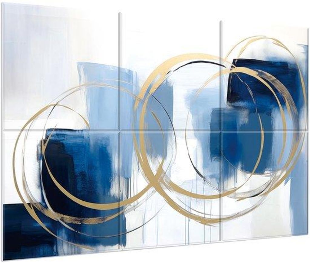 Akustische Kunsttapeten, 6er Set selbstklebende große Wohnwand Bilder für Schlafzimmer und Wohnzimmer, 180x120cm, goldene Doppelkreismuster