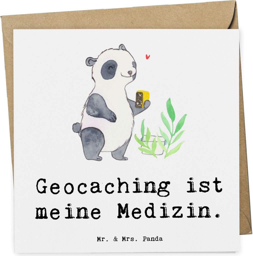 Mr. & Mrs. Panda Grußkarte Panda Geocaching - Weiß - Geschenk, anlasskarte, faltkarte, Opencaching, Klappkarte, doppelkarte, GPS Schnitzeljagd, S...