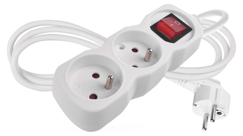 Prodlužovací kabel 1,4 m / 2 zásuvky / s vypínačem / bílý / PVC / 1 mm2