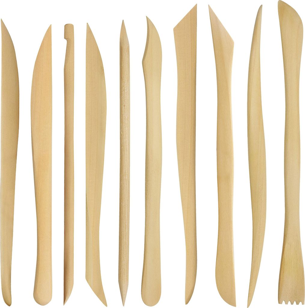 Kurtzy Holz Modellierwerkzeug Ton Set (10er-Pack) 14,4-16 cm Modelier Werkzeugset für Keramik Ton / Polymer-Ton zum Basteln - Doppelend-Töpfern