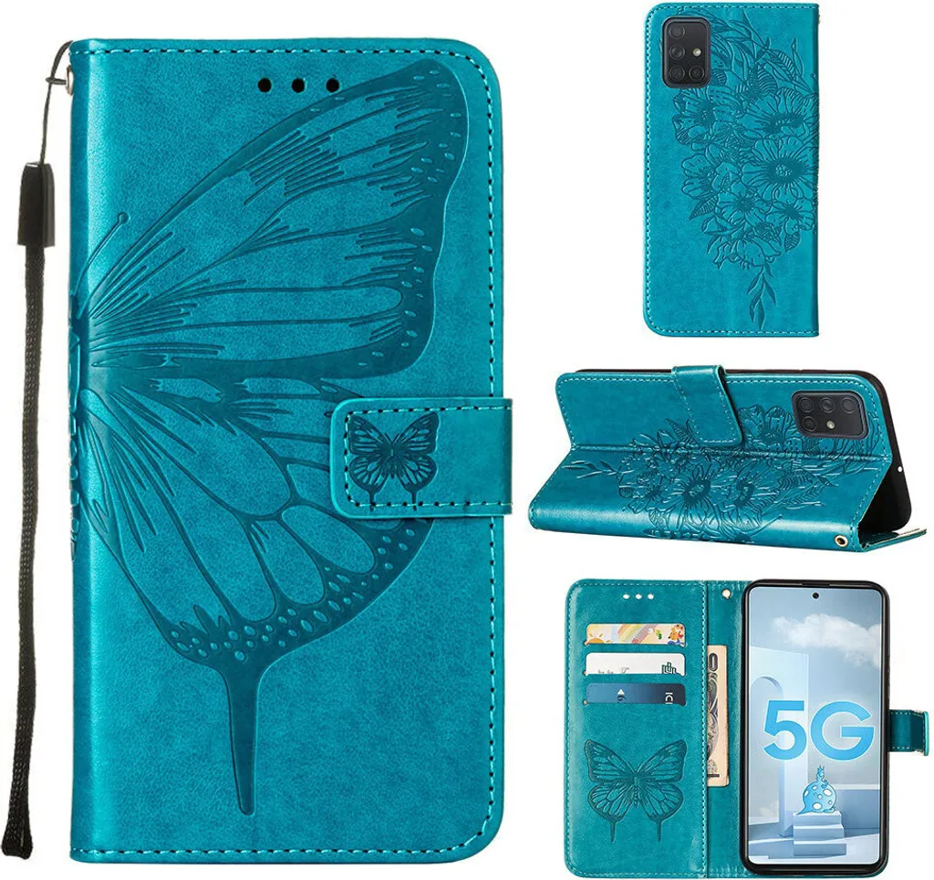 Cover Blu Farfalle Samsung A51 5G - Accessorio Moda Pelle Flip