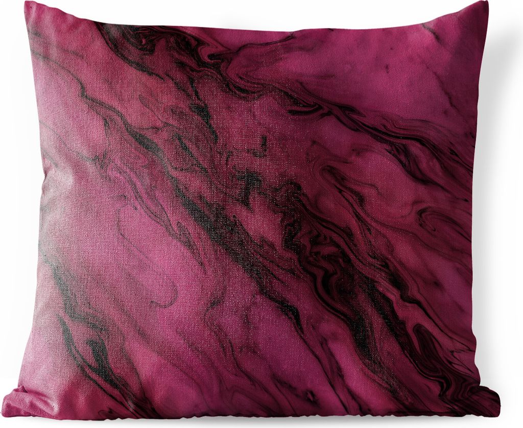 MuchoWow Outdoor Kissen - Marmor - Rosa - Schwarz - 40x40 cm - Wetterfest - Lounge Kissen - Kopfkissen - Interieur - Polster mit Bild