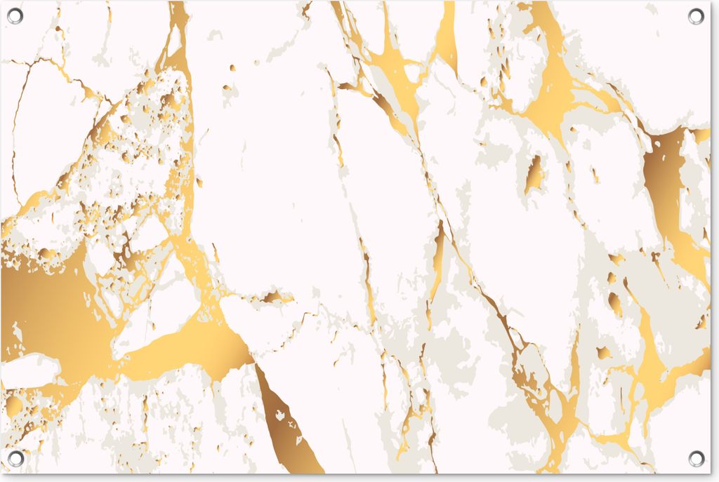 MuchoWow 90x60 cm Outdoor-Poster Gartendeko Sichtschutz Garten Poster für den Garten Marmor - Gold - Weiß - Chic