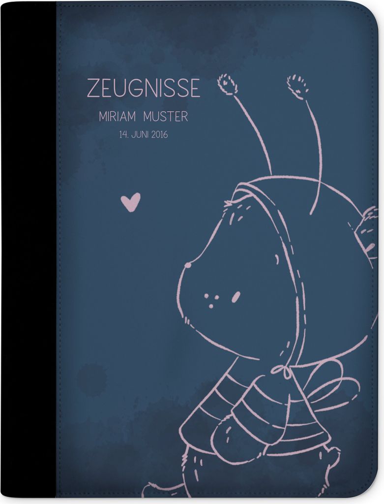 Zeugnismappe, Dokumentenmappe, Ordner A4, Hummel Bär rosa mit Klarsichthüllen