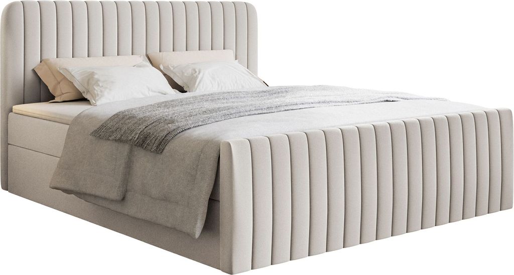 Selsey Saliano - Boxspringbett 180x200 mit Bettkasten, Topper und Chenille-Bezug, Hellbeige