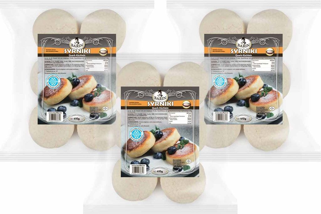 BARIN SET 3x Syrniki Quark Küchlein 410g Tiefgefrorene Quarkpfannkuchen aus Bauernquark Traditionelles Frühstück ohne Konservierungsstoffe