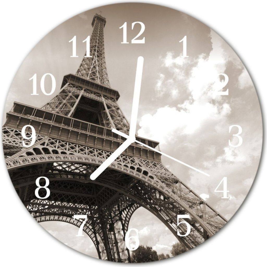 Glasuhr Wanduhr Küchenuhr Echt-Glas 30fi cm Paris grau