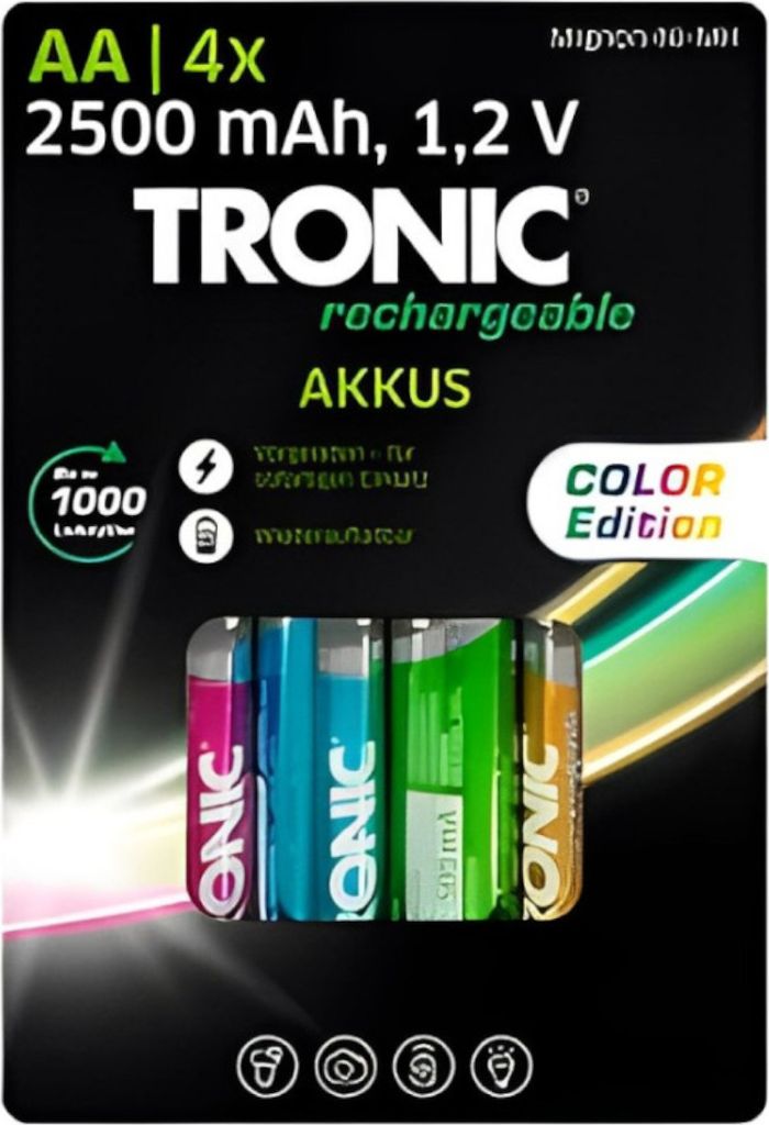 Tronic Akku Micro-Ni-MH 4er Set COLOR Edition Batterie Wiederaufladbar AA