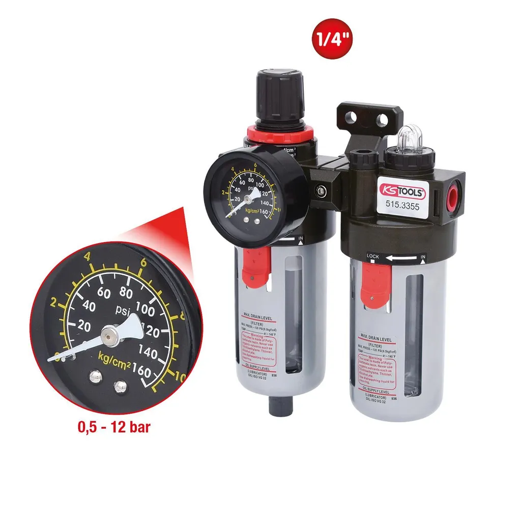 KS Tools 515.3355 Unité de maintenance à air comprimé 1/4 pouce 12 Bar