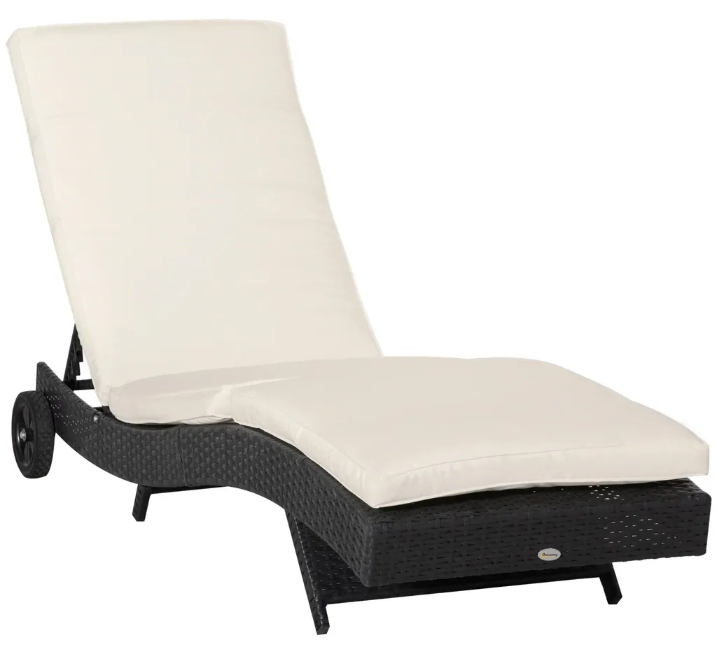 Chaise longue pour terrasse et piscine - Structure métal noir pliable