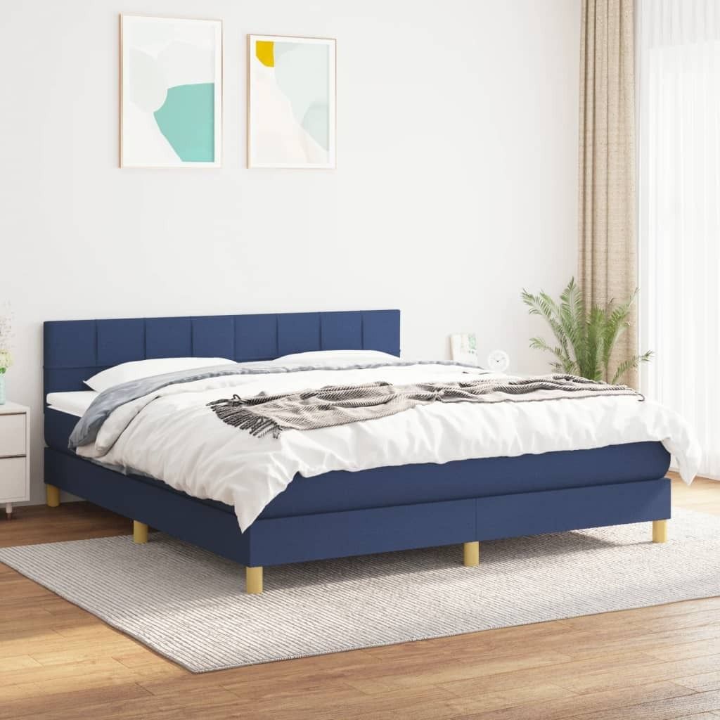vidaXL Boxspringbett mit Matratze Blau 180x200 cm Stoff - Boxspringbett - Boxspringbetten - Bett - Schlafzimmermöbel