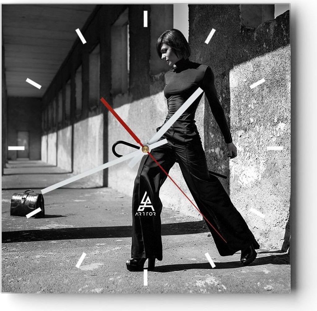 Wanduhr - Quadrat - Glasuhr - Fotografie Mode Frau - 30x30cm - Schleichendes Uhrwerk - Lautlos - zum Aufhängen bereit - Dekoration Modern - Wandde...