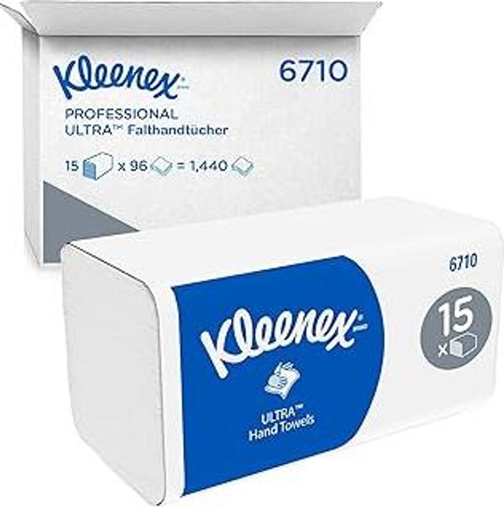 Kleenex Ultra Papierhandtücher mit Interfold Faltung, 3-lagige Papiertücher mit V-Faltung, mit Airflex Technologie undPapier, 15 Packungen x 96 H...