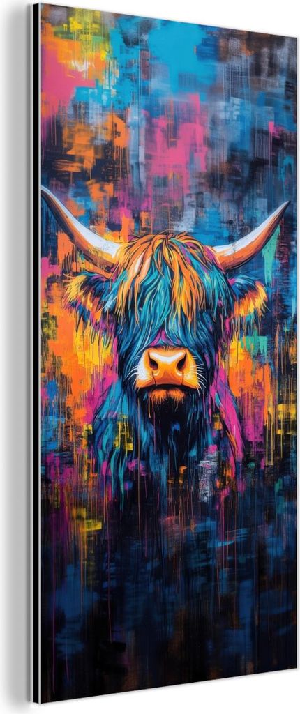 MuchoWow Wanddekoration Metall Metallbild Wandkunst 40x80 cm Schottisches Hochlandrind - Abstrakt - Farbenfroh MuchoWow Aluminium Gemälde - Wandde...